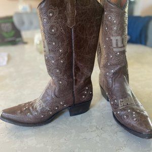 Cowboy Rhinestone NY Giants Leather Boots Size 8